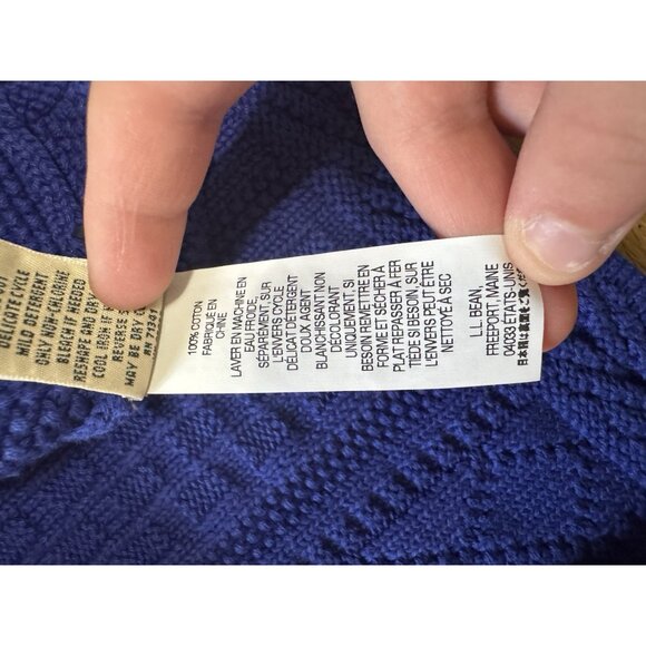 L.L. Bean Women's Cable Knit Button Down Cardigan Sweater Blue Size L CabinCore - Picture 10 of 13